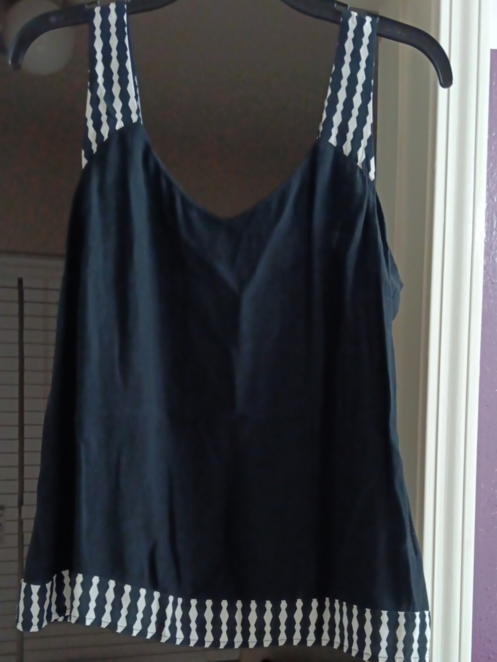 Women's Black Top with Patterned Trim
